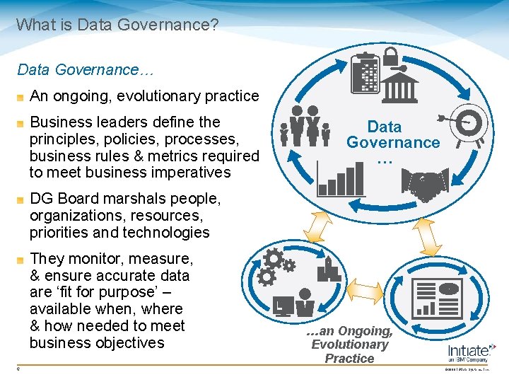 What is Data Governance? Data Governance… An ongoing, evolutionary practice Business leaders define the What is Data Governance? Data Governance… An ongoing, evolutionary practice Business leaders define the
