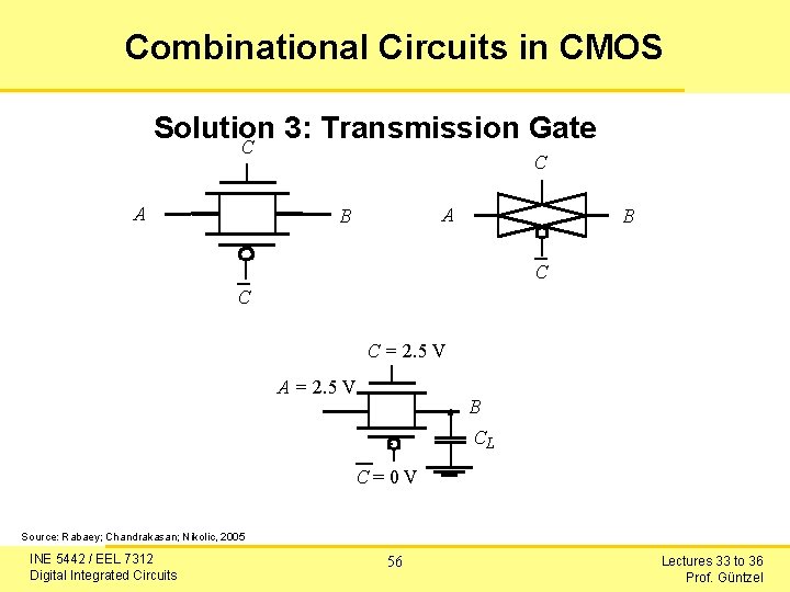 Combinational Circuits in CMOS Solution 3: Transmission Gate C A B B C C