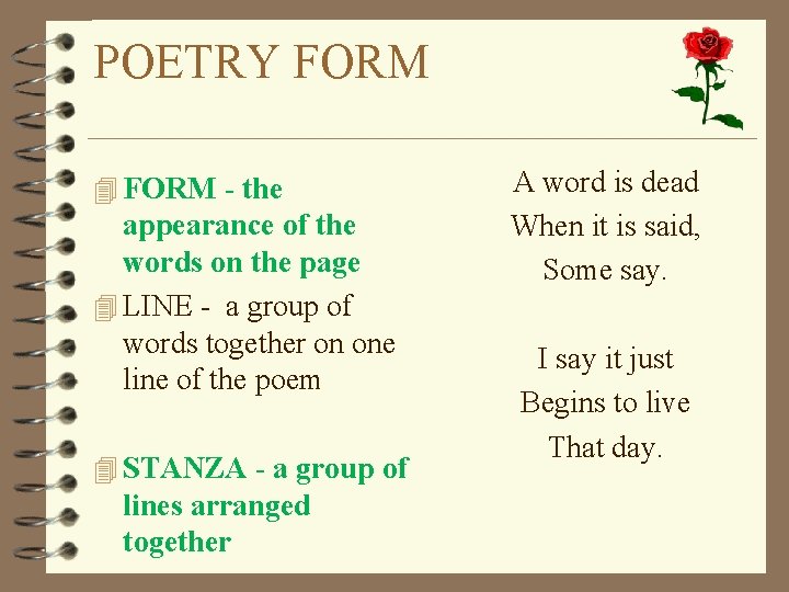 POETRY FORM 4 FORM - the appearance of the words on the page 4