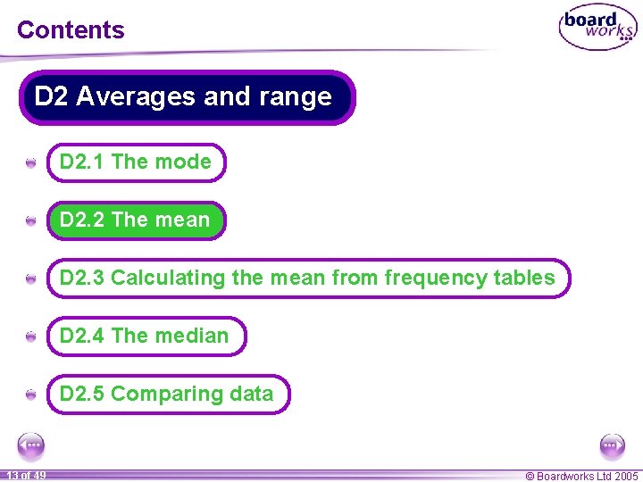 Contents D 2 Averages and range A D 2. 1 The mode A D