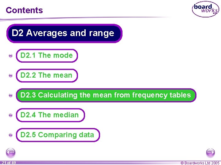 Contents D 2 Averages and range A D 2. 1 The mode A D