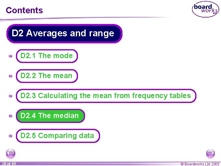 Contents D 2 Averages and range A D 2. 1 The mode A D