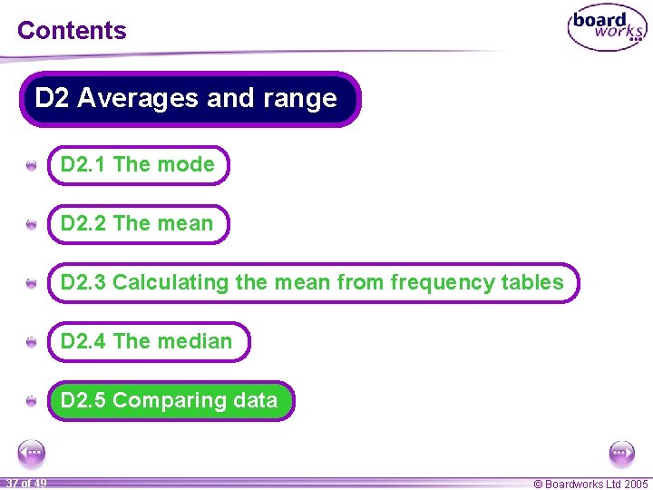Contents D 2 Averages and range A D 2. 1 The mode A D