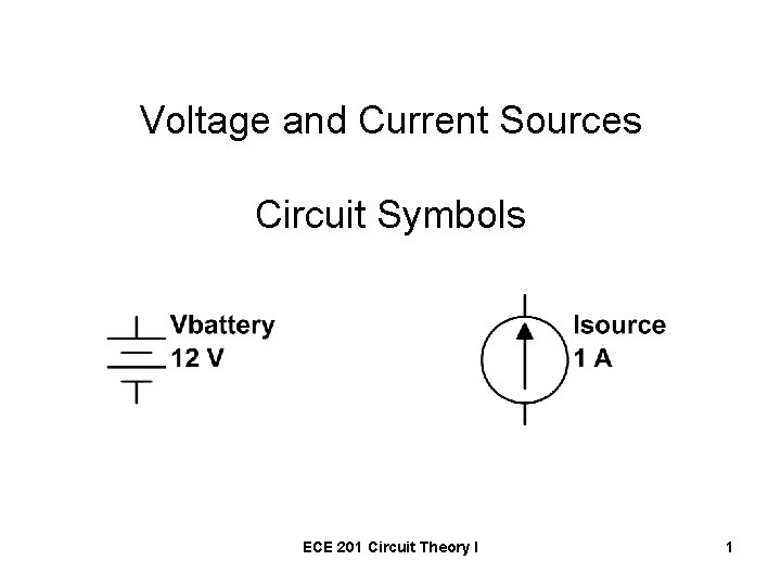 Voltage and Current Sources Circuit Symbols ECE 201 Circuit Theory I 1 