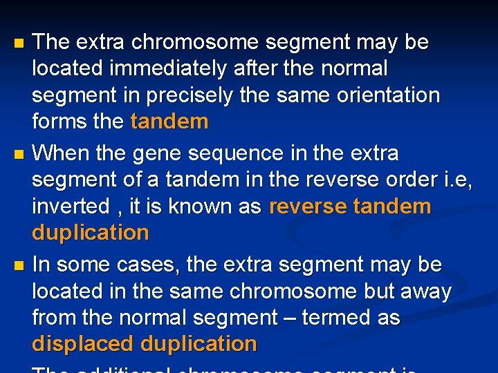 The extra chromosome segment may be located immediately after the normal segment in precisely