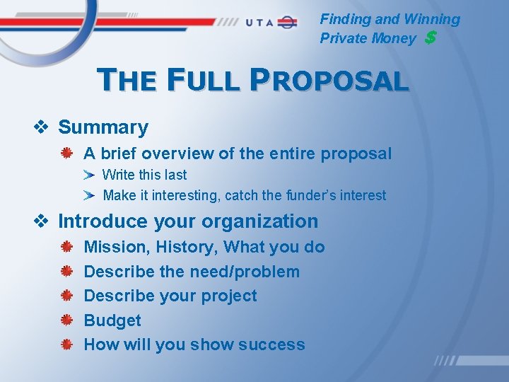 Finding and Winning Private Money $ THE FULL PROPOSAL v Summary A brief overview
