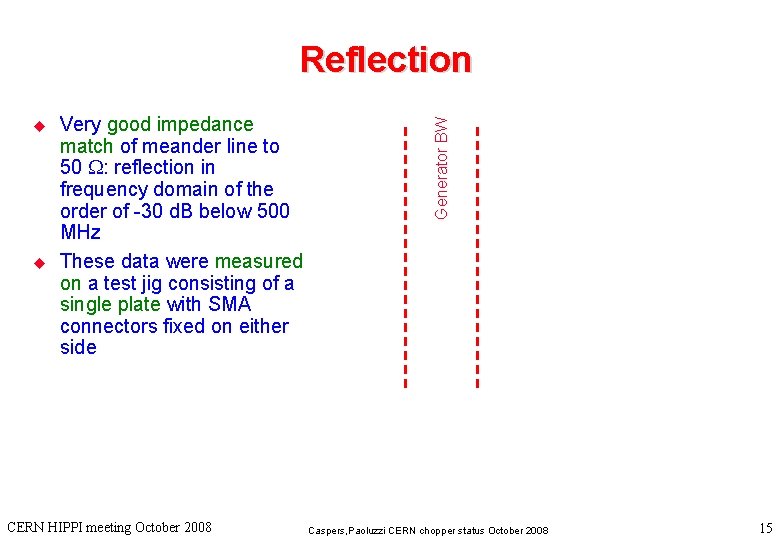 u u Very good impedance match of meander line to 50 : reflection in