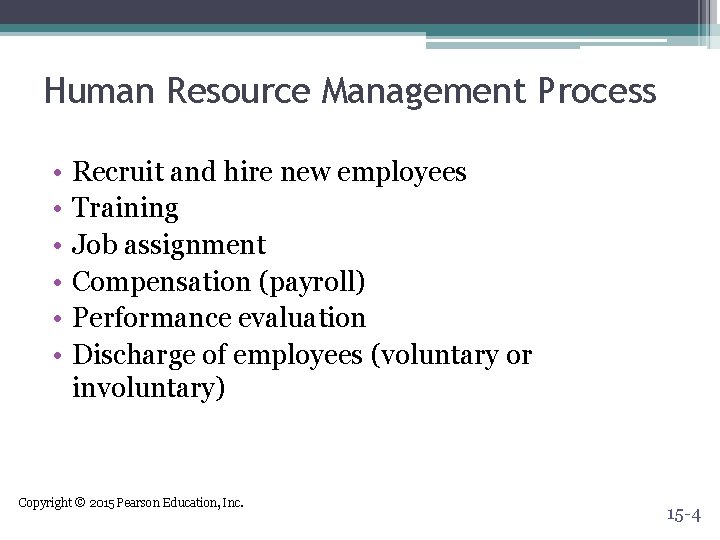 Human Resource Management Process • • • Recruit and hire new employees Training Job