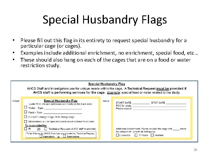 Special Husbandry Flags • Please fill out this flag in its entirety to request