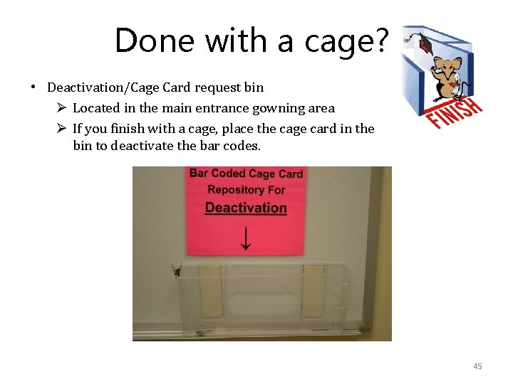 Done with a cage? • Deactivation/Cage Card request bin Ø Located in the main