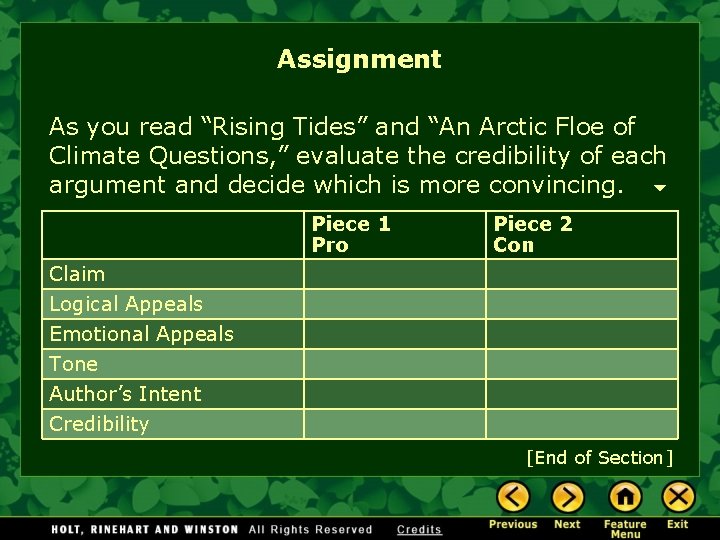 Assignment As you read “Rising Tides” and “An Arctic Floe of Climate Questions, ”