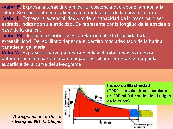 -Valor P. Expresa la tenacidad y mide la resistencia que opone la masa a