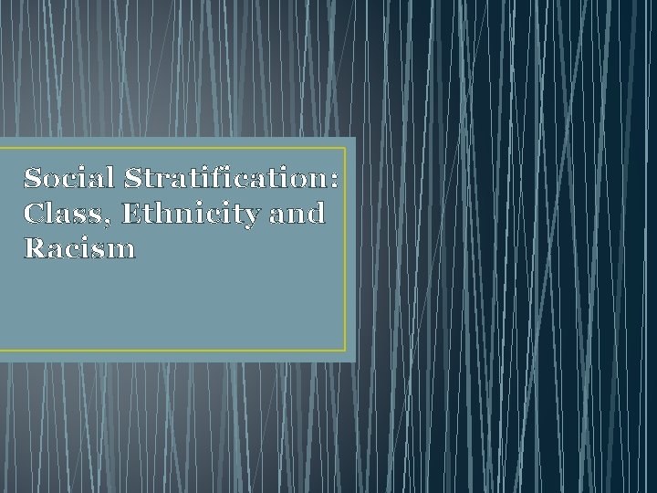 Social Stratification: Class, Ethnicity and Racism 