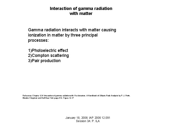 Interaction of gamma radiation with matter Gamma radiation interacts with matter causing ionization in