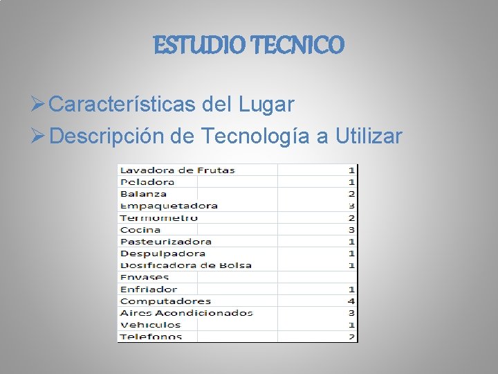 ESTUDIO TECNICO Ø Características del Lugar Ø Descripción de Tecnología a Utilizar 