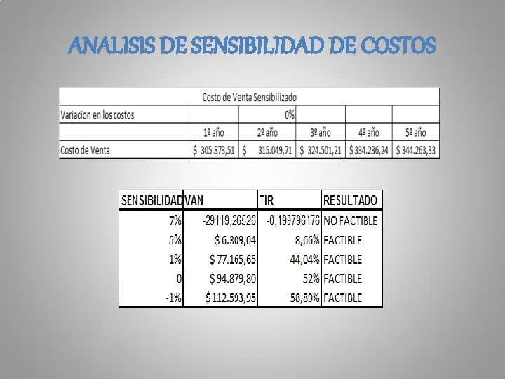 ANALISIS DE SENSIBILIDAD DE COSTOS 