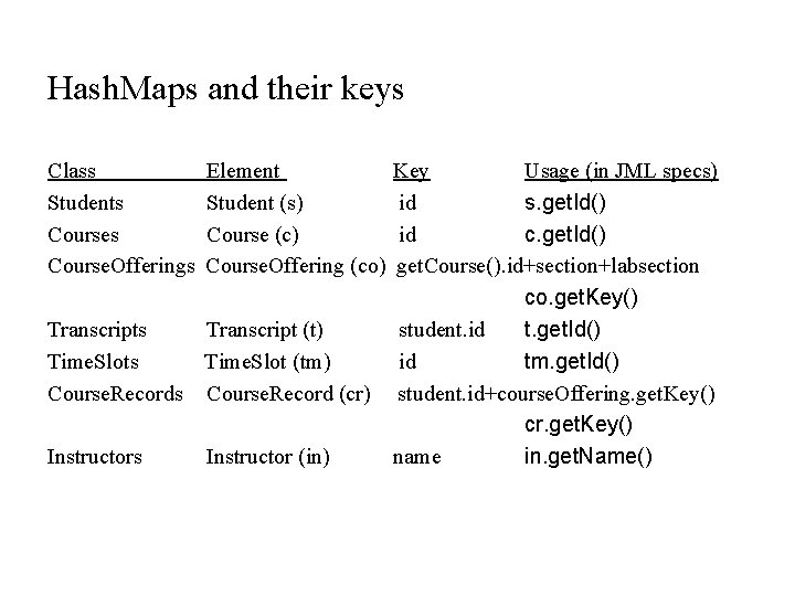 Hash. Maps and their keys Class Students Course. Offerings Element Student (s) Course (c)