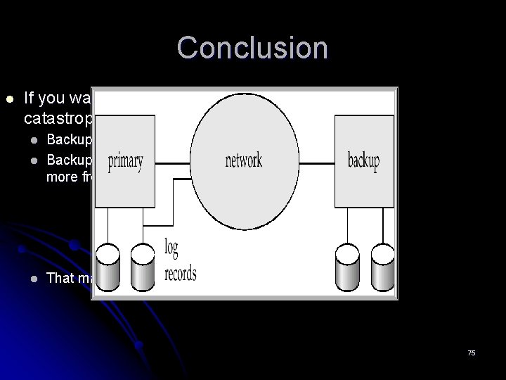 Conclusion l If you want account for catastrophic failures: l Backup entire database. Backup Conclusion l If you want account for catastrophic failures: l Backup entire database. Backup