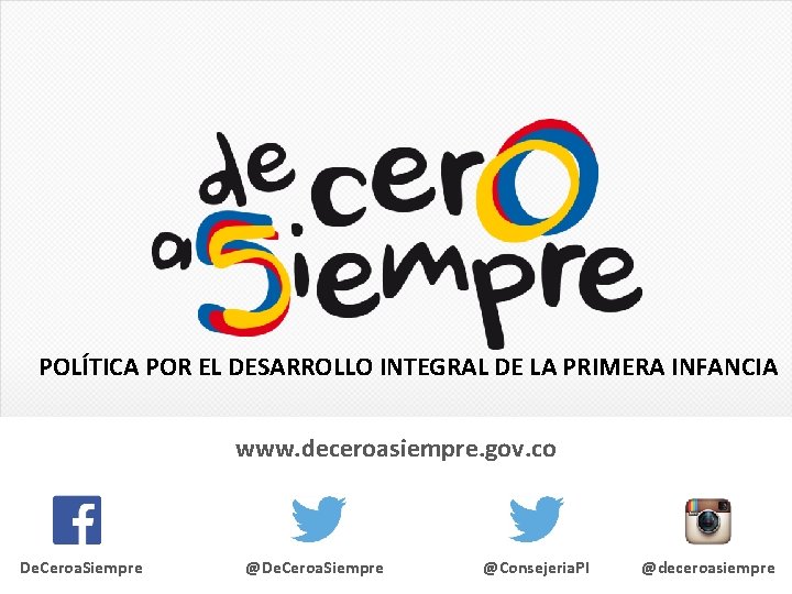 POLÍTICA POR EL DESARROLLO INTEGRAL DE LA PRIMERA INFANCIA www. deceroasiempre. gov. co De.