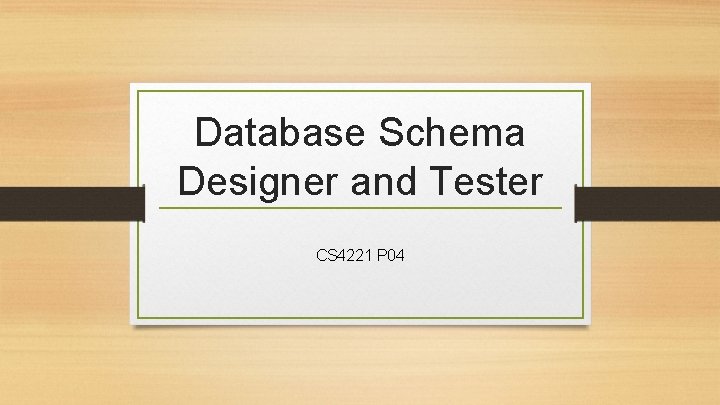 Database Schema Designer and Tester CS 4221 P 04 