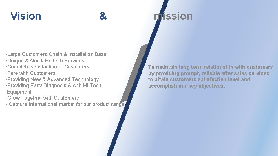 Vision & • Large Customers Chain & Installation Base • Unique & Quick Hi-Tech