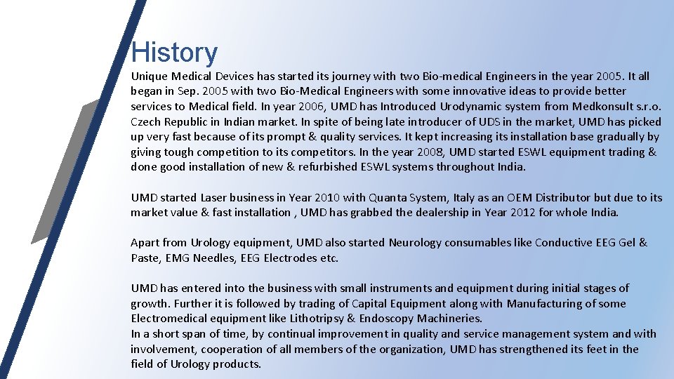 History Unique Medical Devices has started its journey with two Bio-medical Engineers in the