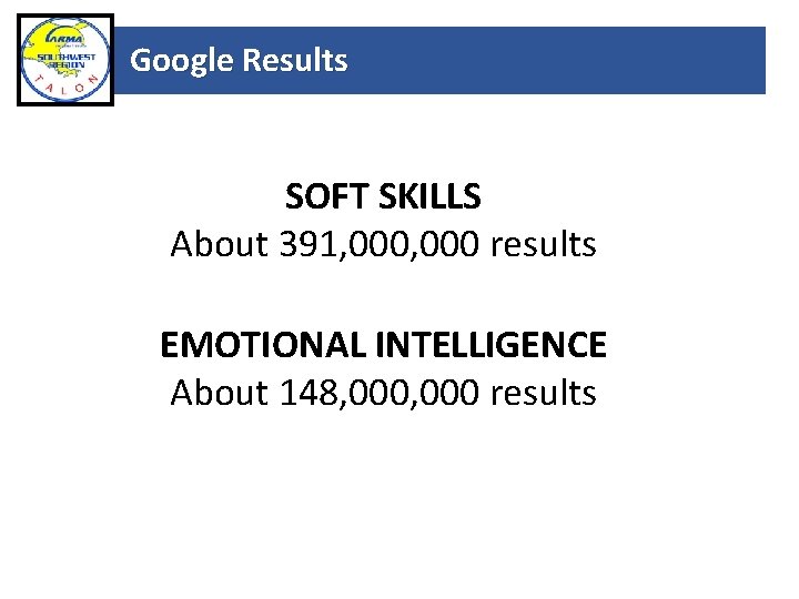 Google Results SOFT SKILLS About 391, 000 results EMOTIONAL INTELLIGENCE About 148, 000 results