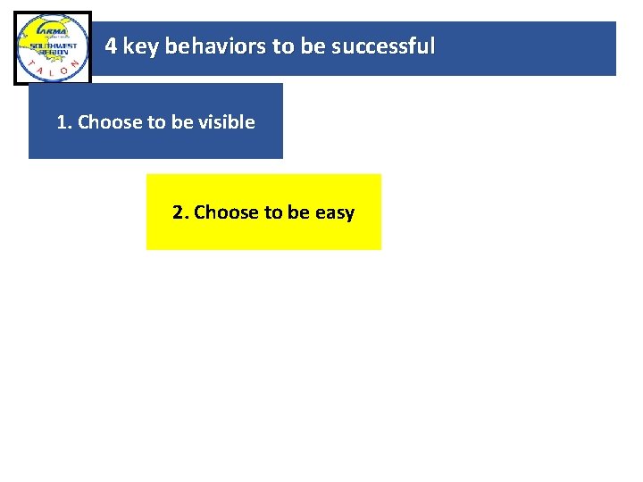 4 key behaviors to be successful 1. Choose to be visible 2. Choose to