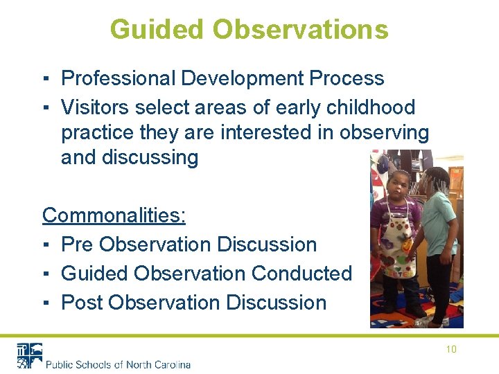 Guided Observations ▪ Professional Development Process ▪ Visitors select areas of early childhood practice