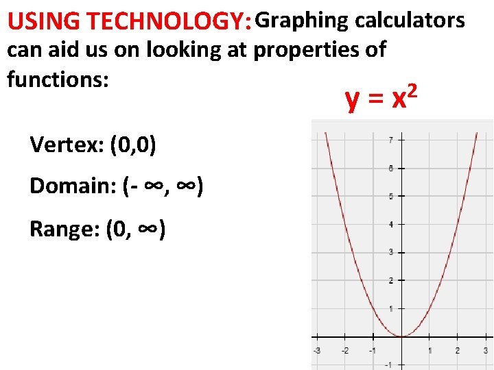 USING TECHNOLOGY: Graphing calculators can aid us on looking at properties of functions: 2