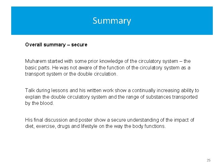 Summary Overall summary – secure Muharem started with some prior knowledge of the circulatory