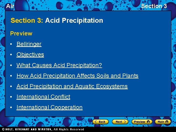 Air Section 3: Acid Precipitation Preview • Bellringer • Objectives • What Causes Acid
