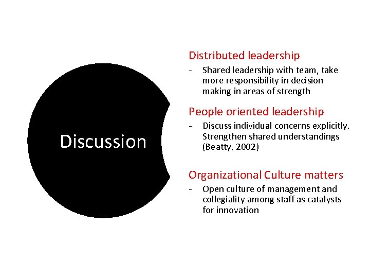 Distributed leadership - Shared leadership with team, take more responsibility in decision making in