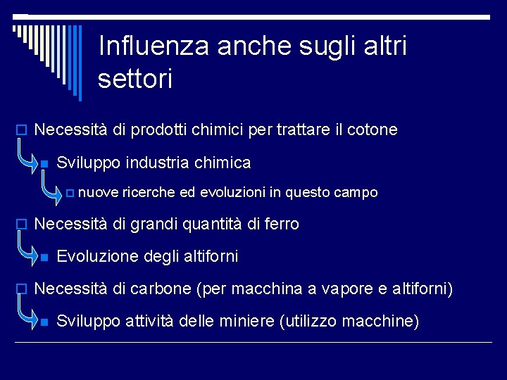 Influenza anche sugli altri settori Necessità di prodotti chimici per trattare il cotone Sviluppo