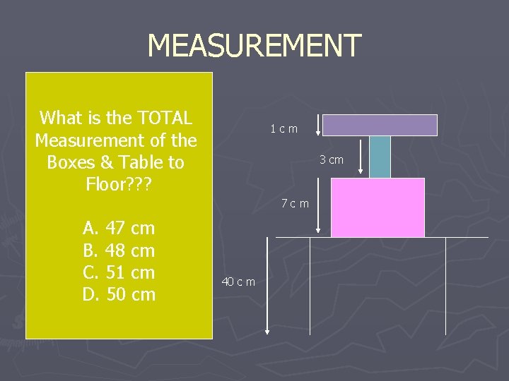 MEASUREMENT What is the TOTAL Measurement of the Boxes & Table to Floor? ?