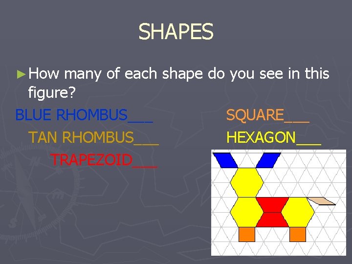 SHAPES ► How many of each shape do you see in this figure? BLUE