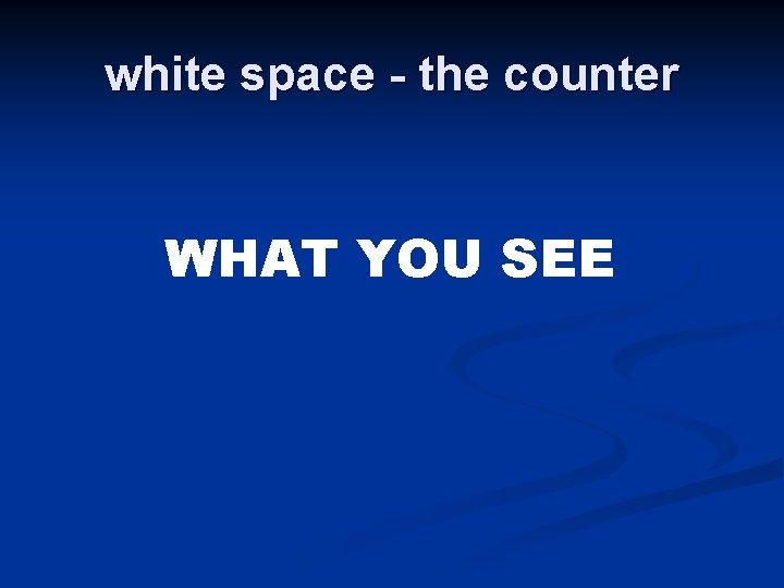 white space - the counter WHAT YOU SEE 