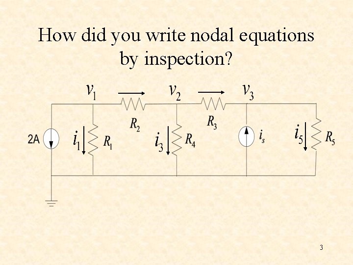 How did you write nodal equations by inspection? 3 How did you write nodal equations by inspection? 3