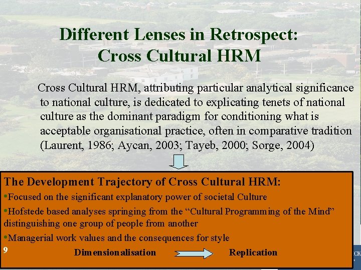 Different Lenses in Retrospect: Cross Cultural HRM, attributing particular analytical significance to national culture,