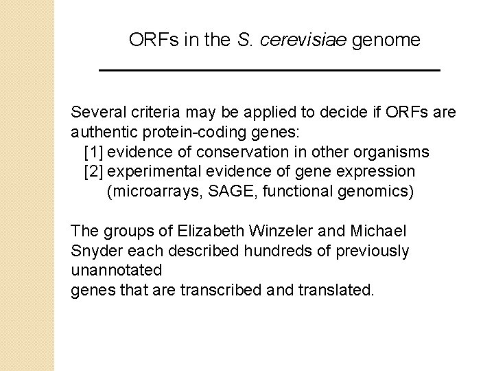ORFs in the S. cerevisiae genome Several criteria may be applied to decide if