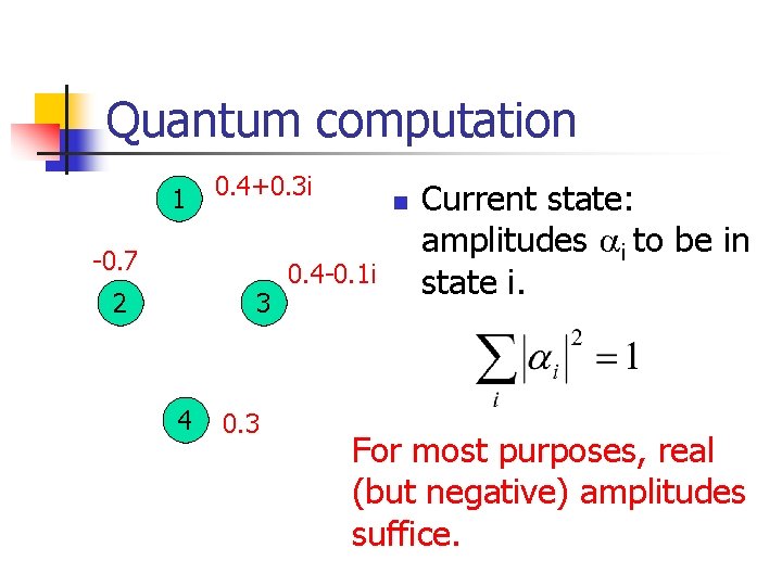 Quantum computation 1 0. 4+0. 3 i -0. 7 2 3 4 0. 3