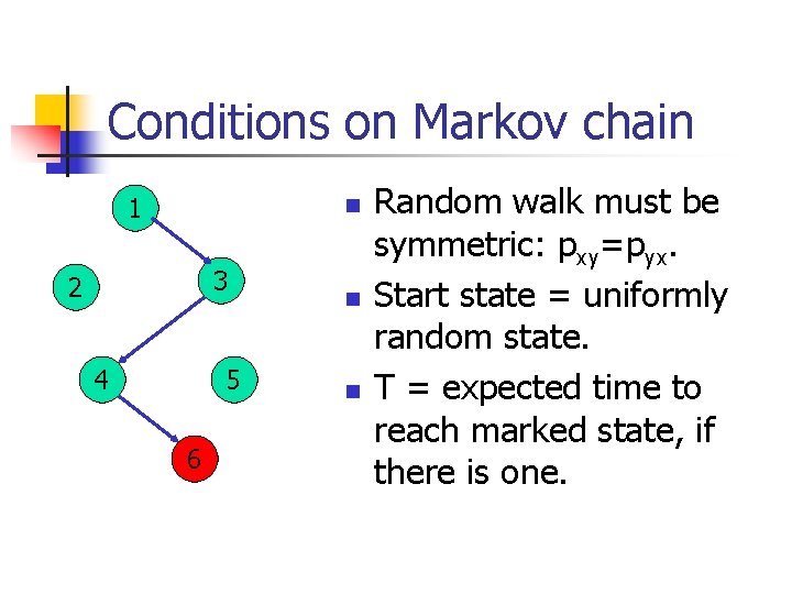Conditions on Markov chain 1 n 3 2 4 5 6 n n Random