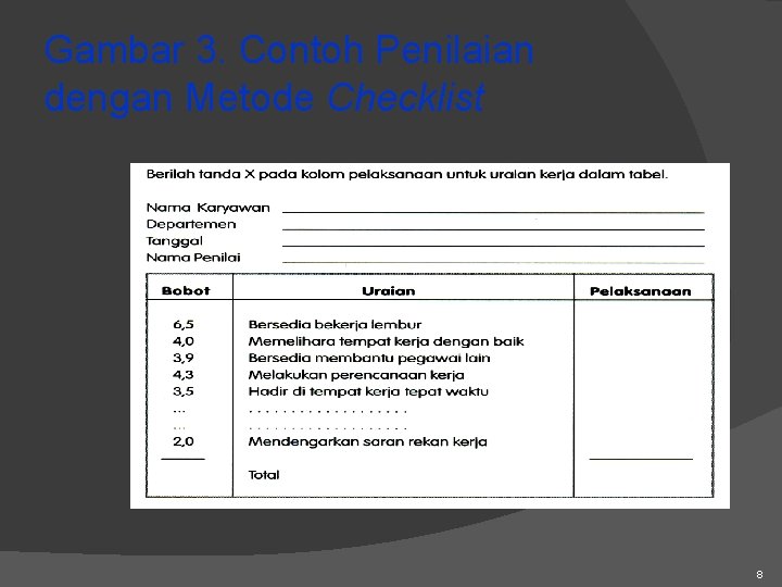 Gambar 3. Contoh Penilaian dengan Metode Checklist 8 