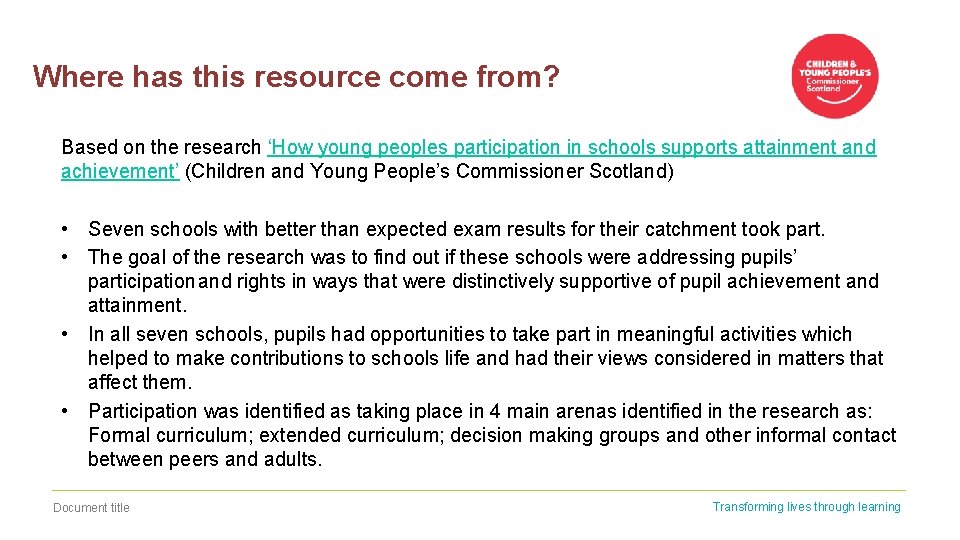Where has this resource come from? Based on the research ‘How young peoples participation
