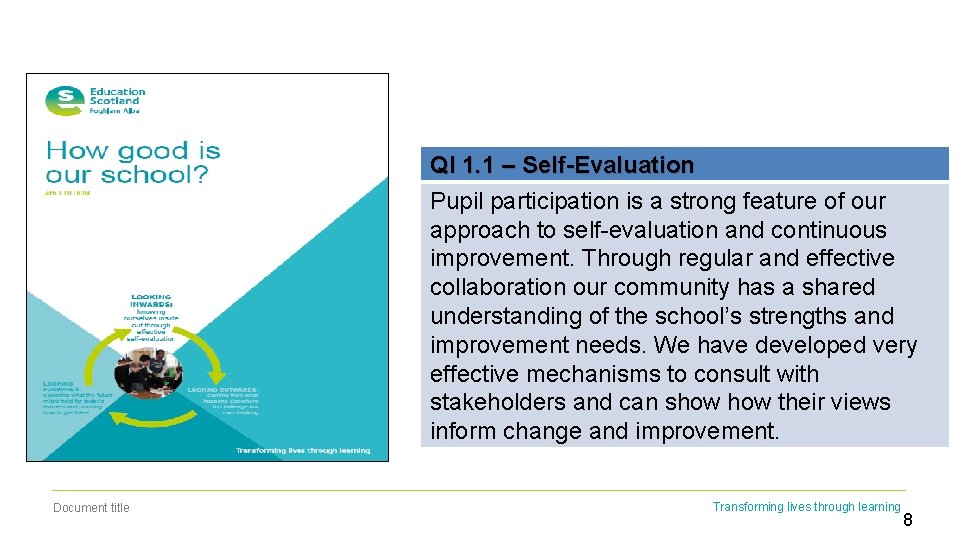 QI 1. 1 – Self-Evaluation Pupil participation is a strong feature of our approach