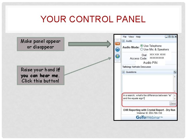 YOUR CONTROL PANEL Make panel appear or disappear xxx xxxxxxxxxx Audio PIN Raise your