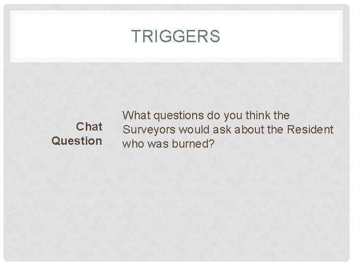 TRIGGERS Chat Question What questions do you think the Surveyors would ask about the