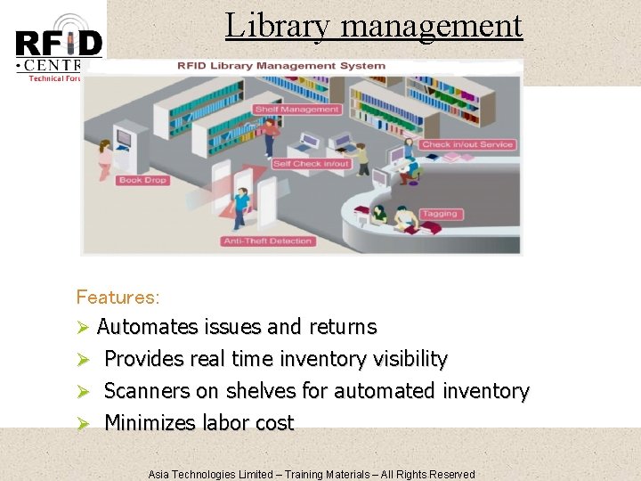 Library management Features: Ø Automates issues and returns Ø Provides real time inventory visibility