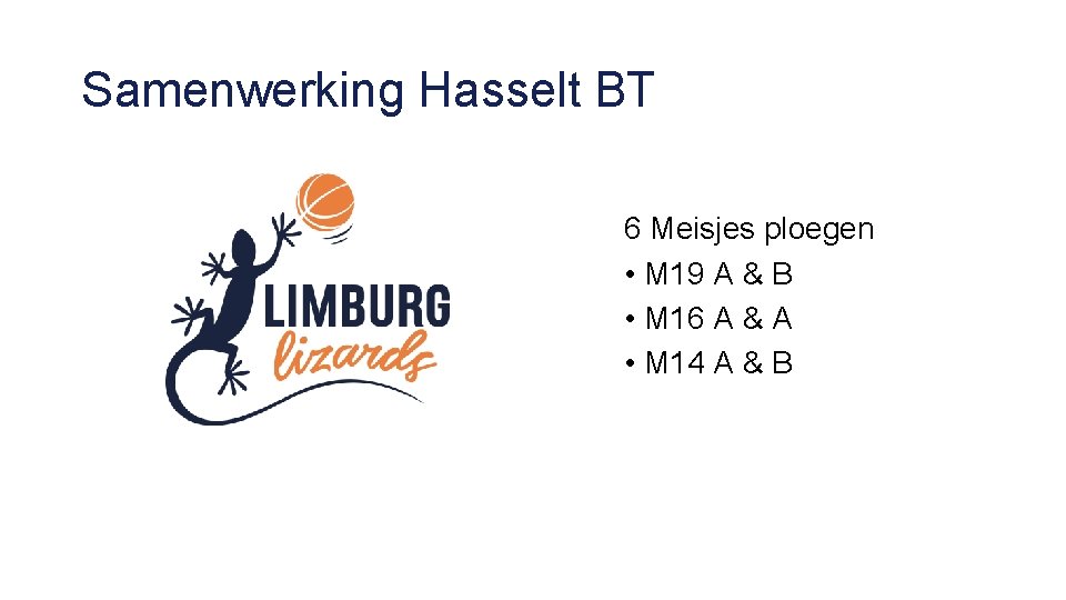 Samenwerking Hasselt BT 6 Meisjes ploegen • M 19 A & B • M