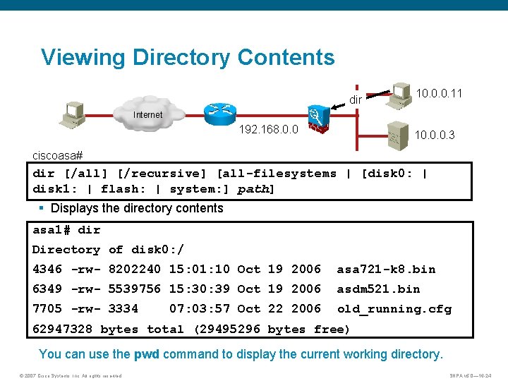 Viewing Directory Contents dir 10. 0. 0. 11 Internet 192. 168. 0. 0 10.